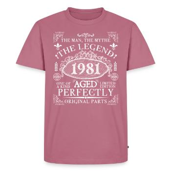 1981 Legend | Vintage Aged Perfectly 1981 - Männer Premium Bio T-Shirt - Mauve - Vorne - Nico (187cm)