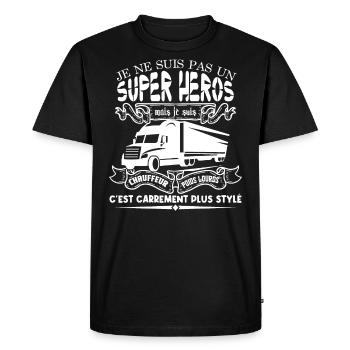 chauffeur camion | Fan de Camions super héros - T-shirt Premium bio Homme - noir - Devant - Nico (187cm)