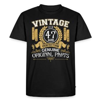 Vintage 47 ans - cadeau d’anniversaire 47 ans - T-shirt Premium bio Homme - noir - Devant - Nico (187cm)