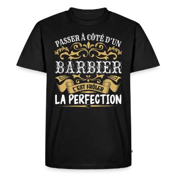 Le Meilleur Barbier | Barbier à la perfection - T-shirt Premium bio Homme - noir - Devant - Nico (187cm)