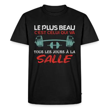 entraînement musculation La muscu et la salle - T-shirt Premium bio Homme - noir - Devant - Nico (187cm)