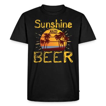 Cadeaux d’été Palmiers tropicaux Soleil et Bière - T-shirt Premium bio Homme - noir - Devant - Nico (187cm)