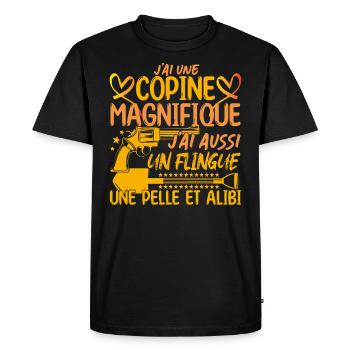 Copine Magnifique Humour Couple ma copine amour !! - T-shirt Premium bio Homme - noir - Devant - Nico (187cm)