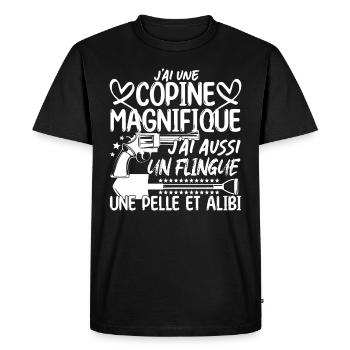 Copine Magnifique Humour Couple ma copine amour - T-shirt Premium bio Homme - noir - Devant - Nico (187cm)