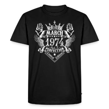 March 1974| March 1974 anniversary 1974 - Men's Premium Organic T-Shirt - black - Front - Nico (187cm)