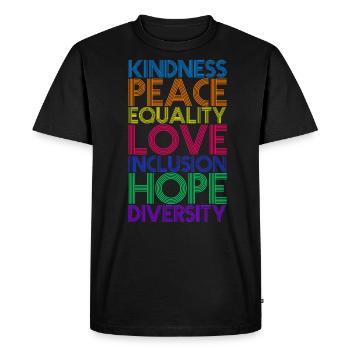 Kindness Peace Equality Love - Men's Premium Organic T-Shirt - black - Front - Nico (187cm)