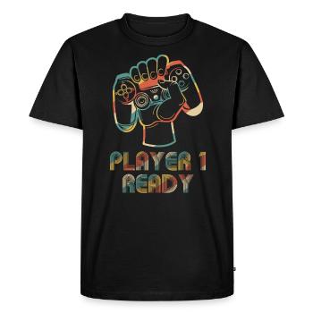 Player 1 Ready in combo with Player 2, - Men's Premium Organic T-Shirt - black - Front - Nico (187cm)