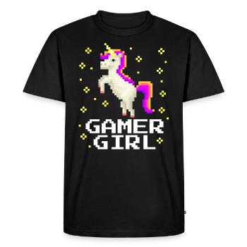 Licorne Joueuse de jeux vidéo Fille - T-shirt Premium bio Homme - noir - Devant - Nico (187cm)