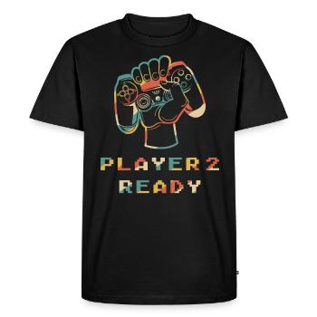 Player 2 Ready en combinaison avec - T-shirt Premium bio Homme - noir - Devant - Nico (187cm)