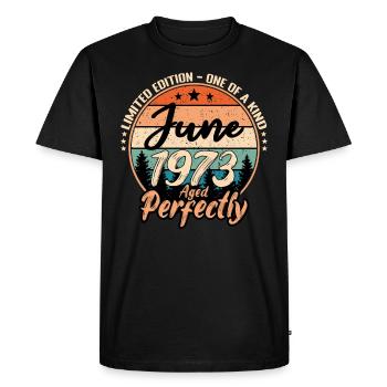 Juin 1973 anniversaire 1973 légendes Juin - T-shirt Premium bio Homme - noir - Devant - Nico (187cm)