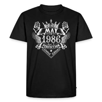 Mai 1986 | Mai 1986 anniversaire 1986 - T-shirt Premium bio Homme - noir - Devant - Nico (187cm)
