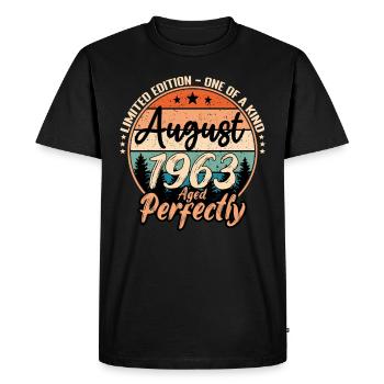 Août 1963 anniversaire 1963 légendes Août - T-shirt Premium bio Homme - noir - Devant - Nico (187cm)