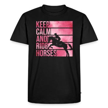 "Keep Calm And Ride Horses" Riding - Men's Premium Organic T-Shirt - black - Front - Nico (187cm)