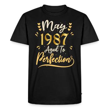 Mai 1987 Mai anniversaire May 1987 - T-shirt Premium bio Homme - noir - Devant - Nico (187cm)