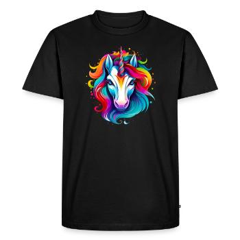 Licorne arc-en-ciel à crinière colorée - T-shirt Premium bio Homme - noir - Devant - Nico (187cm)