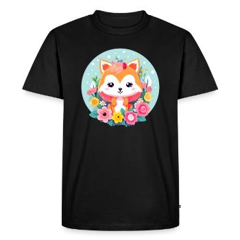 Kawaii fox girl avec des fleurs - T-shirt Premium bio Homme - noir - Devant - Nico (187cm)
