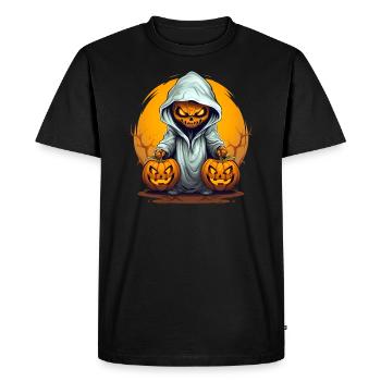 Monstre de citrouille effrayant avec deux citrouilles - T-shirt Premium bio Homme - noir - Devant - Nico (187cm)