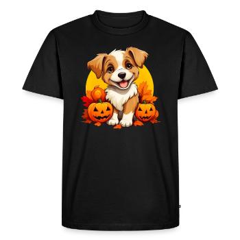 Chiot mignon avec des feuilles et des citrouilles - T-shirt Premium bio Homme - noir - Devant - Nico (187cm)
