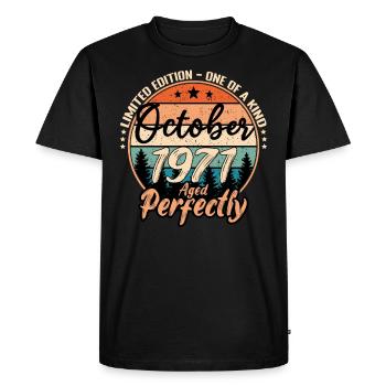 Octobre 1971 anniversaire 1971 légendes Octobre - T-shirt Premium bio Homme - noir - Devant - Nico (187cm)