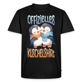 Official Cuddly Shirt Penguins Love Heart Cute - Men's Premium Organic T-Shirt - black - Front - Nico (187cm)