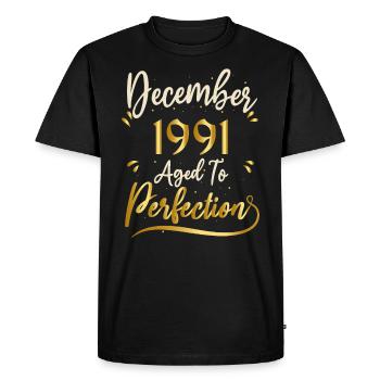 Décembre 1991 Décembre anniversaire December 1991 - T-shirt Premium bio Homme - noir - Devant - Nico (187cm)