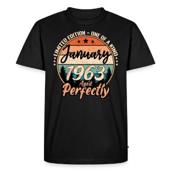 Janvier 1963 anniversaire 1963 légendes Janvier - T-shirt Premium bio Homme - noir - Devant - Nico (187cm)