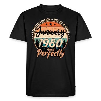 Janvier 1980 anniversaire 1980 légendes Janvier - T-shirt Premium bio Homme - noir - Devant - Nico (187cm)