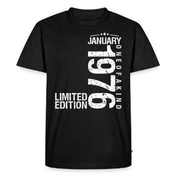 Janvier 1976 Janvier anniversaire January 1976 - T-shirt Premium bio Homme - noir - Devant - Nico (187cm)