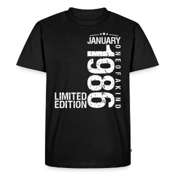 Janvier 1986 Janvier anniversaire January 1986 - T-shirt Premium bio Homme - noir - Devant - Nico (187cm)