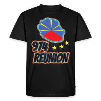 idee cadeau drapeau carte ile de la reunion 974 - T-shirt Premium bio Homme - noir - Devant - Nico (187cm)