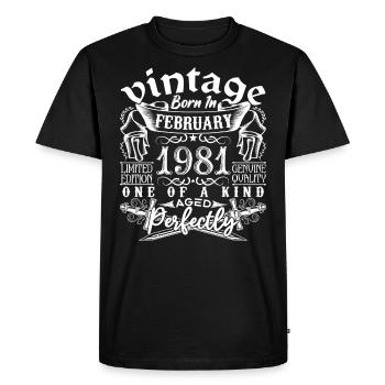 Février 1981 anniversaire Février 1981 February - T-shirt Premium bio Homme - noir - Devant - Nico (187cm)