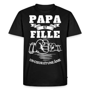 T-shirt fête des pères - Papa et Fille Cœur Âme - T-shirt Premium bio Homme - noir - Devant - Nico (187cm)