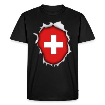 Switzerland country mountains flag cross torn vacation - Men's Premium Organic T-Shirt - black - Front - Nico (187cm)