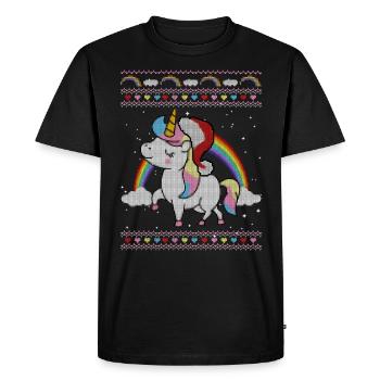 Unicorn Christmas Ugly - Men's Premium Organic T-Shirt - black - Front - Nico (187cm)