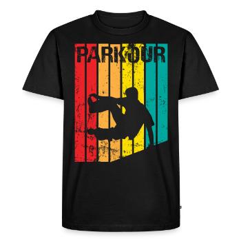 Idée cadeau vintage parkour freerunning siluette - T-shirt Premium bio Homme - noir - Devant - Nico (187cm)