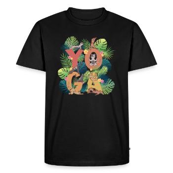 Cat Yoga, Relaxation, Nature & Meditation Cat - Men's Premium Organic T-Shirt - black - Front - Nico (187cm)
