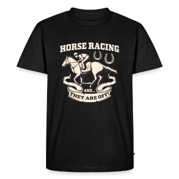 Courses de chevaux, le jockey et son cheval de course - T-shirt Premium bio Homme - noir - Devant - Nico (187cm)