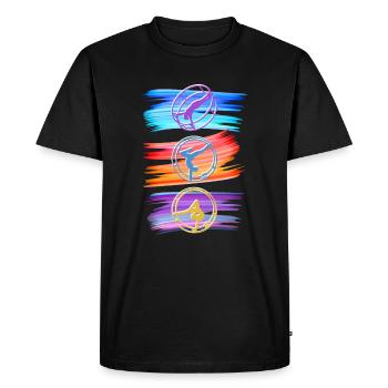 Roue du Rhône colorée avec gymnastique rhénane - T-shirt Premium bio Homme - noir - Devant - Nico (187cm)