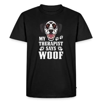 My therapist makes Wuff, Dalmatian - Men's Premium Organic T-Shirt - black - Front - Nico (187cm)