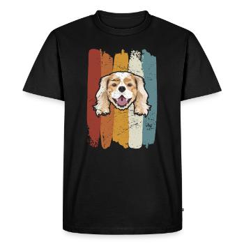 Cavalier souriant King Charles Spaniel rétro - T-shirt Premium bio Homme - noir - Devant - Nico (187cm)