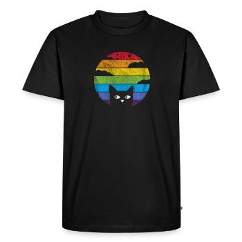 Chemise rétro arc-en-ciel chat - T-shirt Premium bio Homme - noir - Devant - Nico (187cm)
