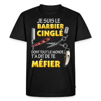 Barbier, métier humour - T-shirt Premium bio Homme - noir - Devant - Nico (187cm)