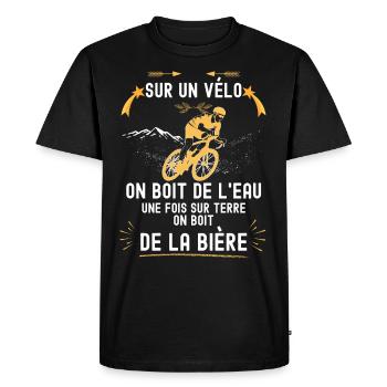 Velo, cycliste eau et bière humour papa, papy - T-shirt Premium bio Homme - noir - Devant - Nico (187cm)
