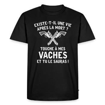 touche à mes vaches -t shirt vache - T-shirt Premium bio Homme - noir - Devant - Nico (187cm)
