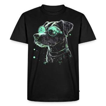 Cool futuristic dog with green sunglasses - Men's Premium Organic T-Shirt - black - Front - Nico (187cm)