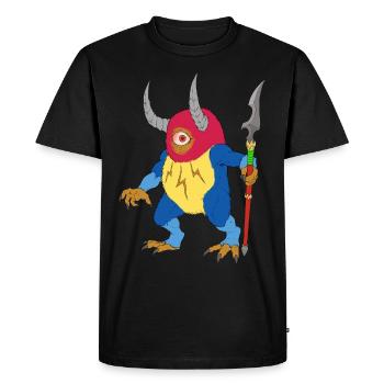 Monstre fantastique borgne avec des cornes et une lance - T-shirt Premium bio Homme - noir - Devant - Nico (187cm)