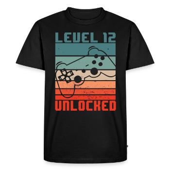 Niveau 12 déverrouillé - cadeau de joueur du 12e anniversaire - T-shirt Premium bio Homme - noir - Devant - Nico (187cm)
