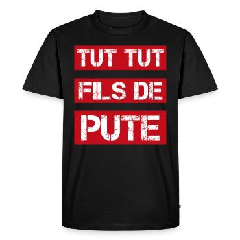 tut tut fils de pute | voiture mécanique - T-shirt Premium bio Homme - noir - Devant - Nico (187cm)