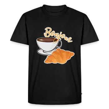 Bonjour - Coffee and Croissant - French Cafe - Men's Premium Organic T-Shirt - black - Front - Nico (187cm)