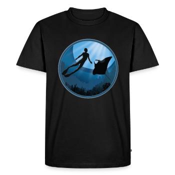 Diver with Manta Ray - Men's Premium Organic T-Shirt - black - Front - Nico (187cm)